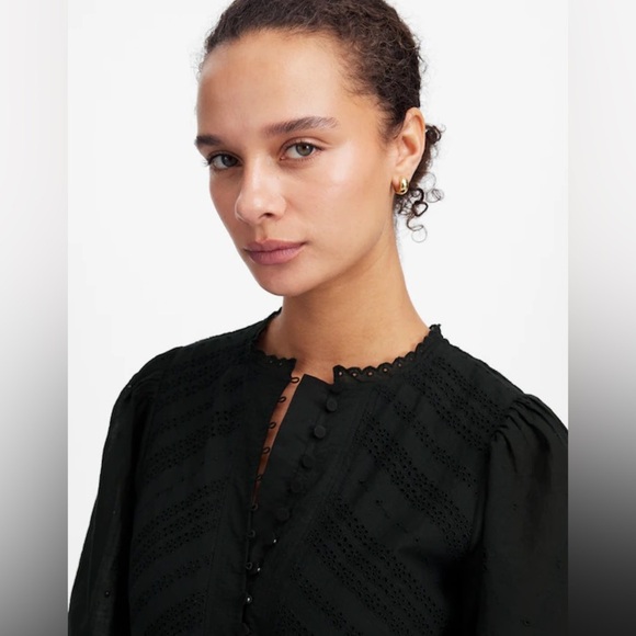 Madewell Eyelet Flutter Sleeve Mini Dress Cotton in Jet Black Size 00 NWT - Picture 5 of 15